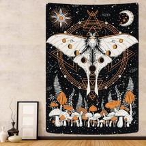 Moth Tapestry Trippy Mushroom Tapestry Sun And Moon Tapestries Moon Phase Tapest - £18.97 GBP