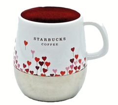 STARBUCKS 2007 Heart Balloons Ceramic Coffee Mug Cup Non Skid Metal Bott... - $11.76