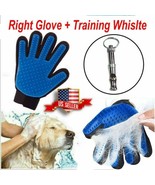 Gentle Deshedding Hair Fur Removal Pet Grooming Glove with Training Whistle - $10.02 CAD