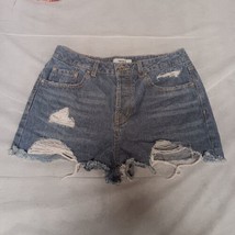 Forever 21 Jean Shorts 28 Railroad Striped Distressed Button Fly 2&quot; Inseam - £13.35 GBP