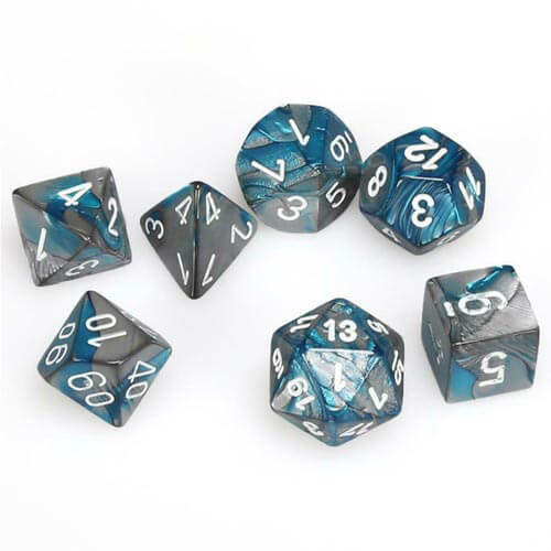 D7 Die Set Dice Gemini Poly (7 Dice) - Stl Teal/Wht - $26.67