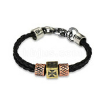 Black Leather Braided Dbl String Bracelet w/Celtic Cross Scaled Steel Ch... - $15.95