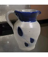 Salt Glaze Creamer Pitcher Cobalt Blue Pottery 4.5 inch Leaf Pattern unm... - $11.88