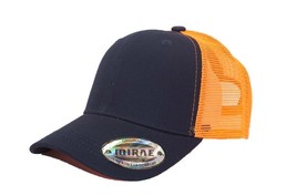 Navy Orange - Trucker Hat Cotton Mesh Solid Polo Style Baseball Cap - £14.68 GBP