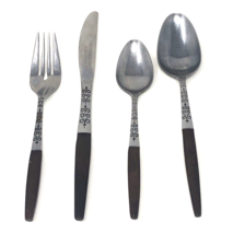 Interpur INR2 Stainless Wood Brown Handle Japan Flatware MCM 1 Place Set... - £15.75 GBP