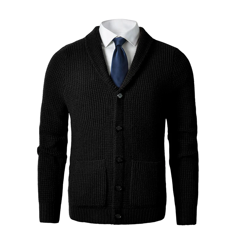 Men&#39;s Shawl Collar Cardigan  Slim Fit Cable Knit Button up Merino   with... - £165.03 GBP