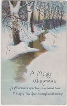 A Merry Christmas Postcard 1924 Series No. 122 Snowy Woods with Water Hagerstown - £2.34 GBP
