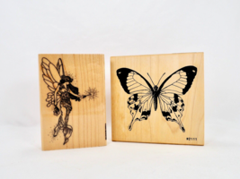 Rubber Stamps Lot of 2 Floral Fairy and Butterfly Crafting Supplies - £12.41 GBP