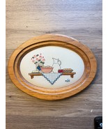 Needlepoint Handmade In Oval Frame 8&#39; Wide Kitchen Shelf Scene Signed - $28.80 CAD