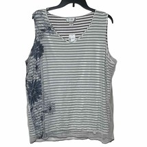 Cj Banks Women&#39;s 1X Floral Sheer Striped Tank Top Plus Size Stretch V-Neck NWT - £14.12 GBP