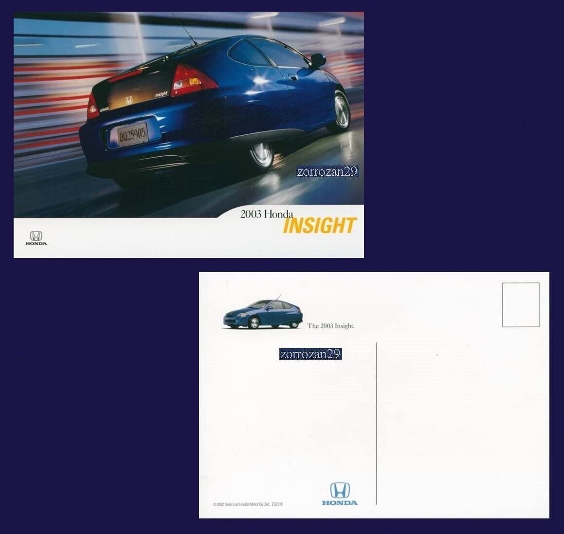 2003 HONDA INSIGHT VINTAGE FACTORY FARBE POSTKARTE – USA – TOLLE ORIGINA... - $6.32