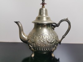 Antique Ornate Marocco Silver Plated Brass Teapot with Floral Details - £34.67 GBP