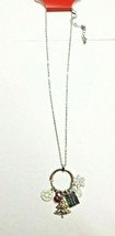 Kohl&#39;s Women&#39;s Silver Tone Christmas Necklace Circle With Present Tree Bell Snow - £10.64 GBP