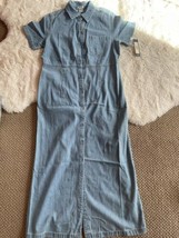 VINTAGE Womens Cherokee Button Front Denim Blue Jean Dress M Short Sleeve - £18.38 GBP