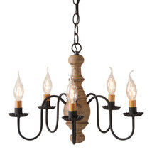 Country Chandelier 5 Candelabra Wood &amp; Metal Ceiling Light Americana Pearwood - £287.54 GBP