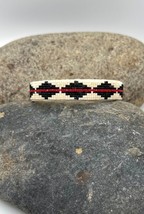 Navajo Handmade Black Red Glass Seed Bead Rug Pattern Cuff Bracelet 6 7/8&quot; - £31.96 GBP