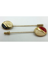 Vintage MONET Enamel Gold Tone Lapel Stick Pin Set of 2 Black/Beige Red/... - £10.11 GBP