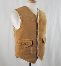 Vintage Wiman Corduroy Vest Sherpa Lined Adult Medium Tan Cotton Snap Up... - £23.97 GBP