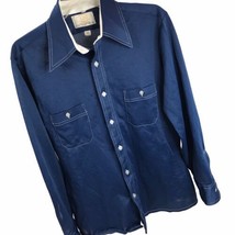 Vintage 60&#39;s 70&#39;s ADG Blue MOD Collar Polyester Shirt 15 1/2 Disco Rocka... - £14.15 GBP