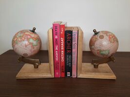 Wood Book Holder Hand Bookends Office Home Decoration Worm Globe Set - $72.96