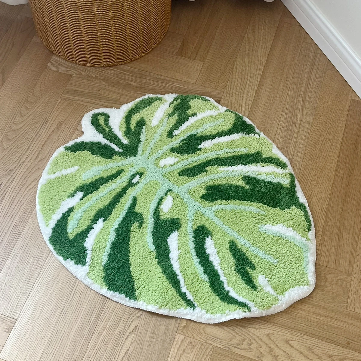 Green Leaf Monstera Tufted Rug Palm Shaped Bathroom Anti Slip Pad Home D... - $35.00