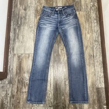 BKE Buckle Men Jeans 27x31 Blue Denim Jake Straight Leg Whisker Low Rise - $29.99