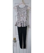 Silver Sequin top and black pants Dance Costume Adult size small - $19.87 CAD