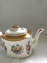 Vintage Antique Arthur Wood England Floral Gold Tea Coffee Pot crackled 5642 - £50.20 GBP