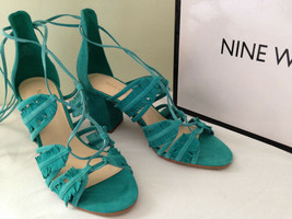 NEW Nine West GENIE Dk Turquoise Suede Leather Lace Up Fringe Sandals 8.5 M $100 - £60.72 GBP