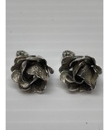 Vintage Monet Silver Tone Rose Flower Floral Clip On Earrings Estate Jew... - $376.14 MXN