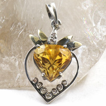 Natural Citrine Heart Cut Diamond 18k Gold Sterling Silver Pendant 0.42ct - $240.99 CAD