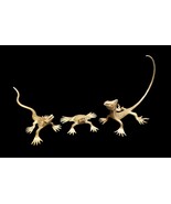 Vintage Brass Lizard Figurine Set Intricate Design Red Glass Eyes Decora... - $50.98