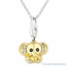 0.05ct Diamond Baby Elephant Animal Charm Necklace Pendant 14k Yellow White Gold - £244.16 GBP