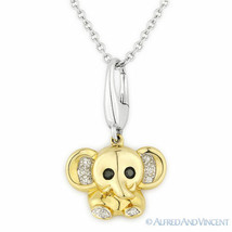 0.05ct Diamond Baby Elephant Animal Charm Necklace Pendant 14k Yellow White Gold - $309.99