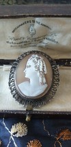 Antique Vintage Victorian Cameo Sterling Silver Carved Brooch Hallmarked 900 - £94.19 GBP