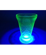 VINTAGE Uranium Glass Tumbler Depression Green Floral Etched 4.75&quot; Glows UV - $366.06 MXN