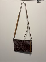 Fossil, Dark Burgundy Print Pebbled Faux Leather,Tan Genuine Leather Tri... - $29.70