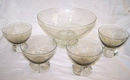 Vtg Mcm Glass Bubble Stem Serving &amp; 4 Small Dessert Bowls Carl Erickson? Murano? - £117.57 GBP