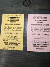 1968 Sacramento Union Newspaper Subscriber Handwritten Receipts History ... - $14.67