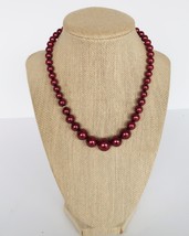 Vintage burgundy colored faux pearl graduated bead princess necklace - £11.91 GBP