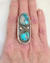 Native American Double Blue Gray Turquoise Sterling Silver Large Stateme... - £203.83 GBP