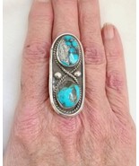 Native American Double Blue Gray Turquoise Sterling Silver Large Stateme... - £203.83 GBP