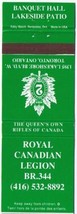 Matchbook Cover Royal Canadian Legion Br 344 Lakeshore Rd Toronto Ontario - $0.98