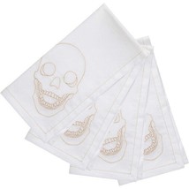 Ivory on White 100% Cotton Cloth Napkins, Embroidered Skull Pattern 4 Pack - £15.54 GBP