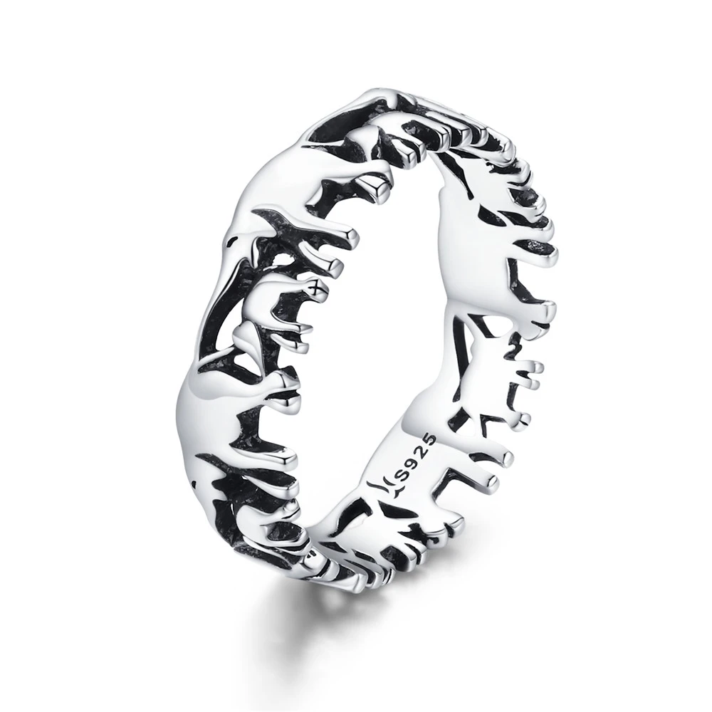 100% Real 925 Sterling Silver Animal Elephant Family Finger Rings For Women Silv - $25.43