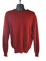 Garret Scott Mens Red 100% Merino Wool Long Sleeve V Neck Pullover Sweater Large - £14.64 GBP