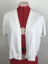 Norm Thompson White &amp; Floral Cardigan Summer Sweater Knit Short Sleeve Sz M - £9.58 GBP