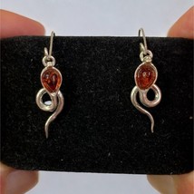 Sterling Silver 925 Snake Drop Dangle Earrings With Amber Stone - £14.12 GBP