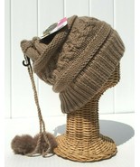 Ponytail Beanie Brown Knit High Bun Beanie Hat with Adjustable Pom Pom String #W - £7.60 GBP