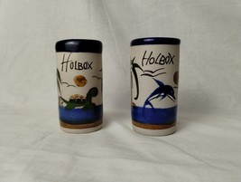 2 Holbox Mexico Pottery Tequila Shot Glasses Hand Painted - Turtle Dolphin - £17.36 GBP